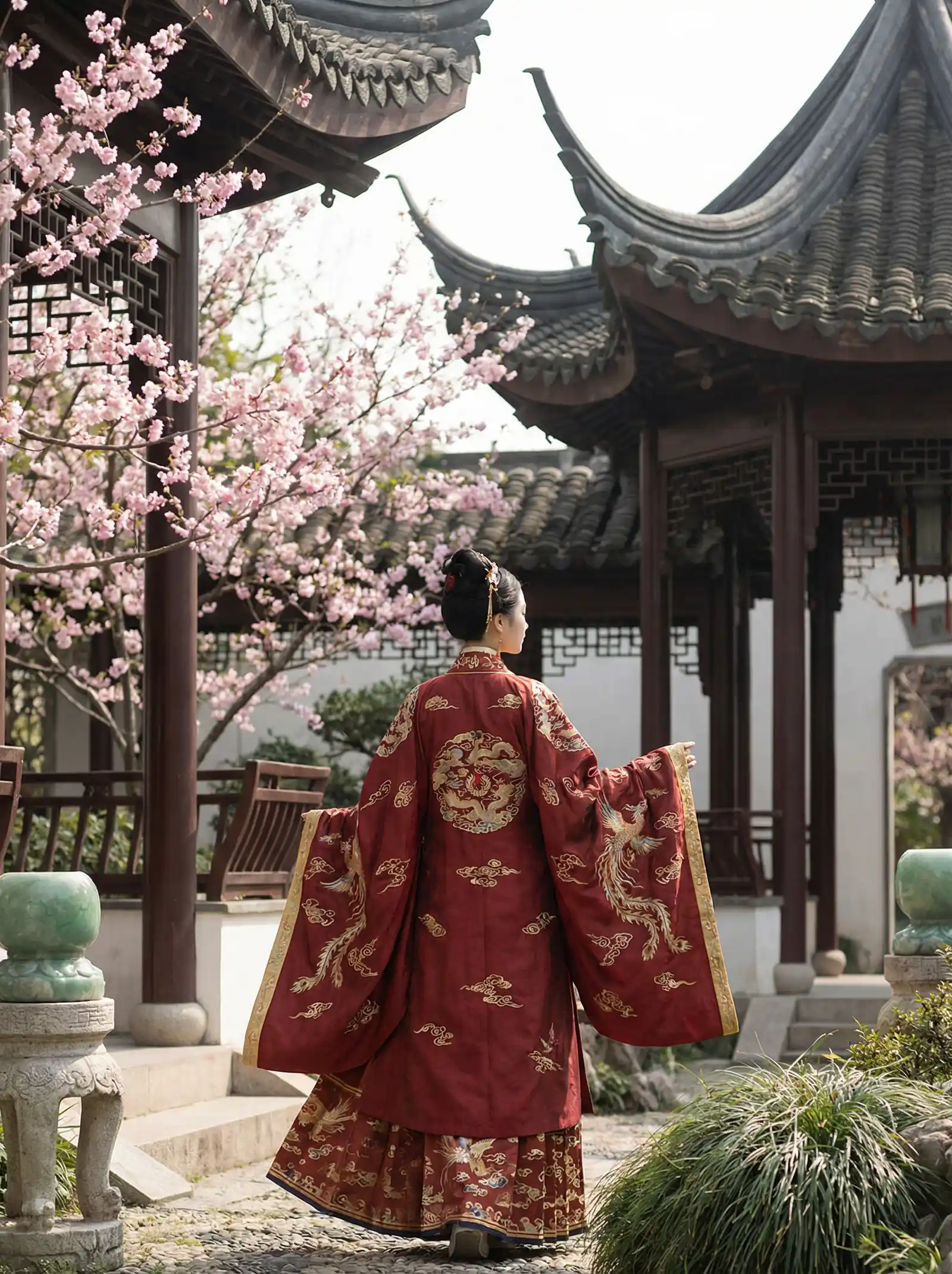 国产小视频 明制汉服红色凤凰刺绣